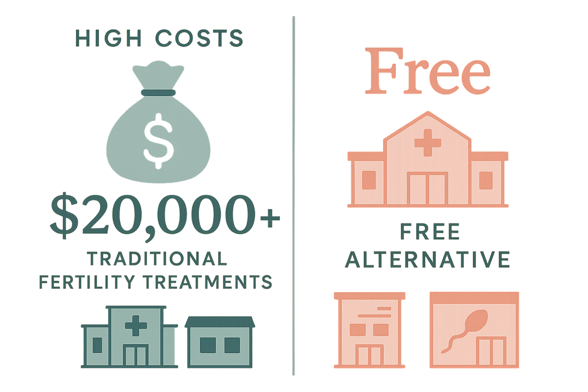 Infographic comparing high fertility treatment costs to a free alternative.